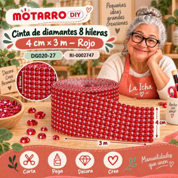 ri-0002747-dg020-27 Cinta de diamantes 8 hileras – 4 cm × 3 m – Rojo