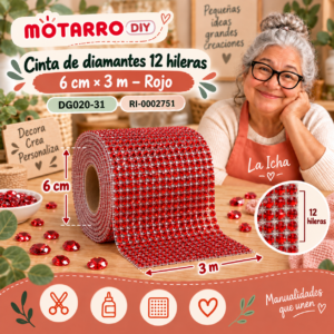 ri-0002751-dg020-31 Cinta de diamantes 12 hileras – 6 cm × 3 m – Rojo