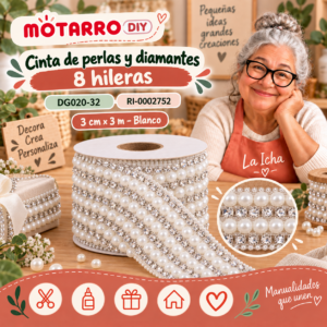 ri-0002752-dg020-32 Cinta de perlas y diamantes 8 hileras – 3 cm × 3 m – Blanco