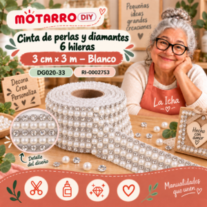 ri-0002753-dg020-33 Cinta de perlas y diamantes 6 hileras – 3 cm × 3 m – Blanco