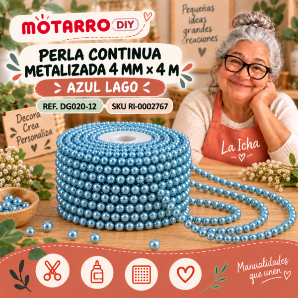 Perla continua metalizada 4 mm × 4 m – Azul lago