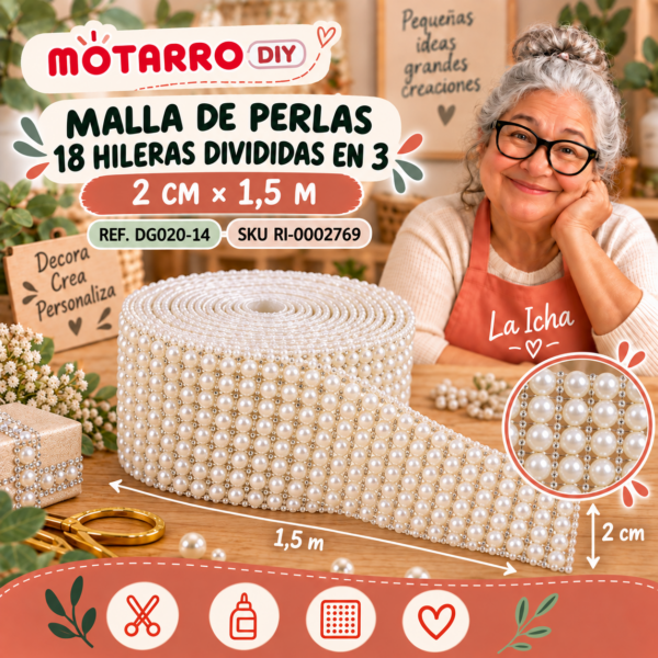 ri-0002769-dg020-14 Malla de perlas 18 hileras divididas en 3 – 2 cm × 1,5 m – Perla