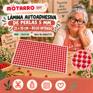 ri-0002771-134110 Lámina autoadhesiva de perlas 5 mm – 21 × 10 cm – Rojo intenso