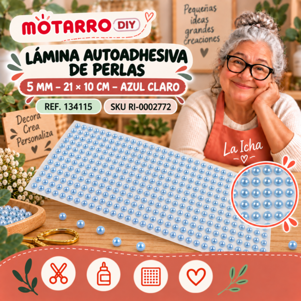 ri-0002772-134115 Lámina autoadhesiva de perlas 5 mm – 21 × 10 cm – Azul claro