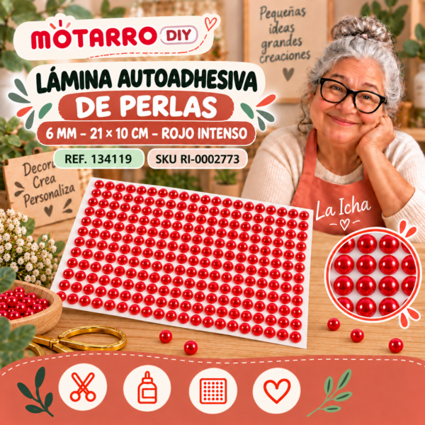 ri-0002773-134119 Lámina autoadhesiva de perlas 6 mm – 21 × 10 cm – Rojo intenso