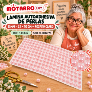 ri-0002774-134132 Lámina autoadhesiva de perlas 8 mm – 21 × 10 cm – Rosado claro