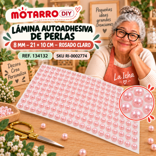 ri-0002774-134132 Lámina autoadhesiva de perlas 8 mm – 21 × 10 cm – Rosado claro