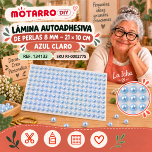 ri-0002775-134133 Lámina autoadhesiva de perlas 8 mm – 21 × 10 cm – Azul claro