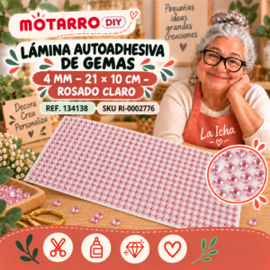 ri-0002776-134138 Lámina autoadhesiva de gemas 4 mm – 21 × 10 cm – Rosado claro