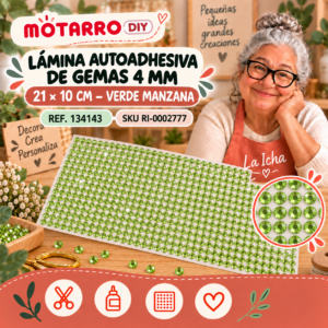 ri-0002777-134143 Lámina autoadhesiva de gemas 4 mm – 21 × 10 cm – Verde manzana