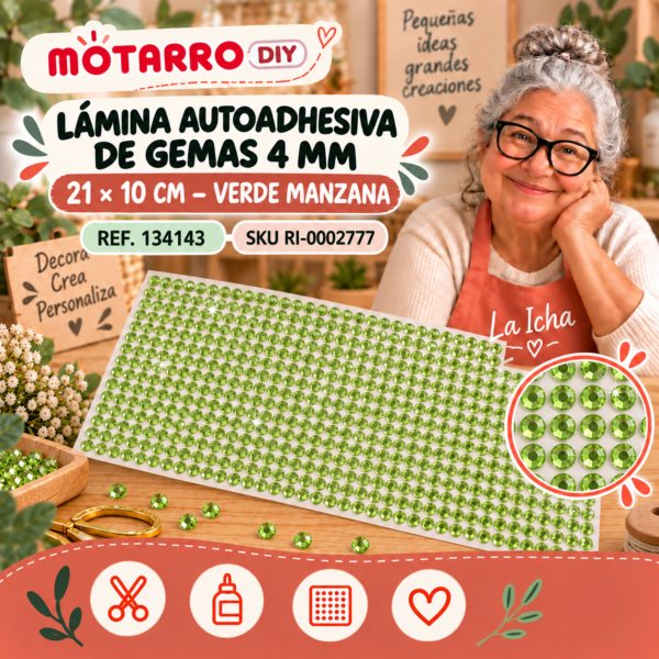 ri-0002777-134143 Lámina autoadhesiva de gemas 4 mm – 21 × 10 cm – Verde manzana