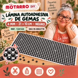 ri-0002778-134144 Lámina autoadhesiva de gemas 4 mm – 21 × 10 cm – Negro