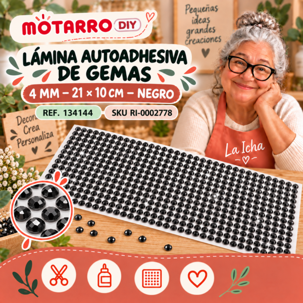 ri-0002778-134144 Lámina autoadhesiva de gemas 4 mm – 21 × 10 cm – Negro