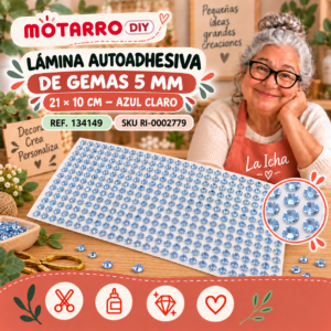 ri-0002779-134149 Lámina autoadhesiva de gemas 5 mm – 21 × 10 cm – Azul claro