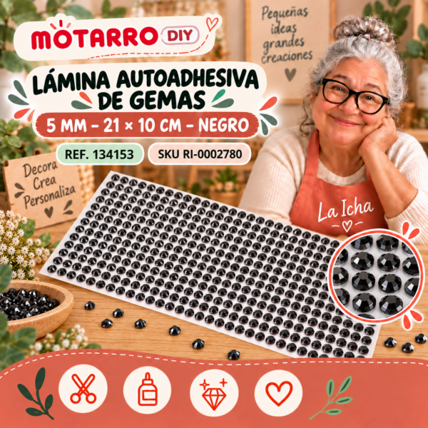 ri-0002780-134153 Lámina autoadhesiva de gemas 5 mm – 21 × 10 cm – Negro
