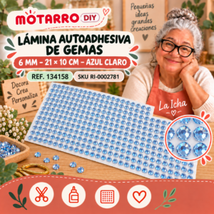 ri-0002781-134158 Lámina autoadhesiva de gemas 6 mm – 21 × 10 cm – Azul claro