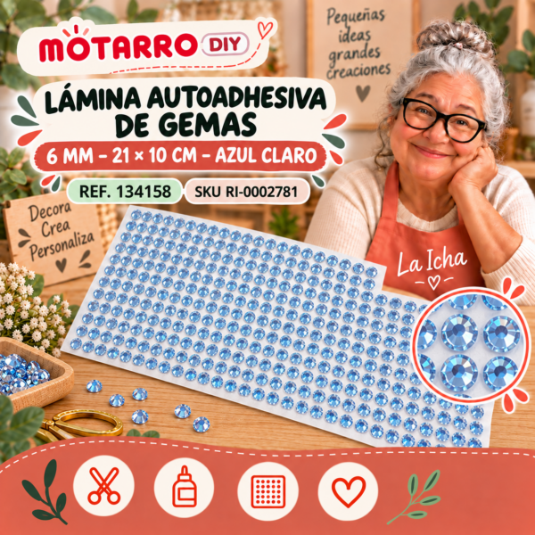 ri-0002781-134158 Lámina autoadhesiva de gemas 6 mm – 21 × 10 cm – Azul claro