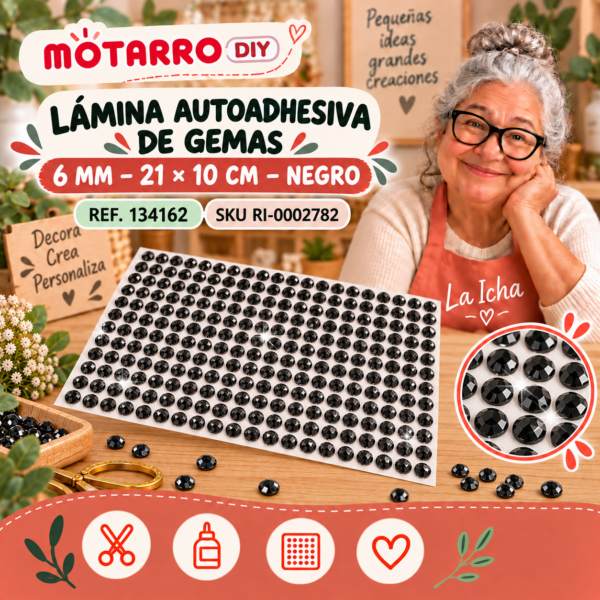 ri-0002782-134162 Lámina autoadhesiva de gemas 6 mm – 21 × 10 cm – Negro