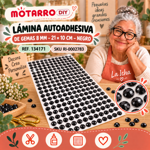 ri-0002783-134171 Lámina autoadhesiva de gemas 8 mm – 21 × 10 cm – Negro