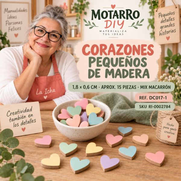 Set de corazones pequeños de madera – 1,8 × 0,6 cm – Mix macarrón