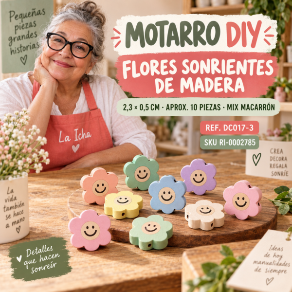 ri-0002785-dc017-3 Set de flores sonrientes de madera – 2,3 × 0,5 cm – Mix macarrón