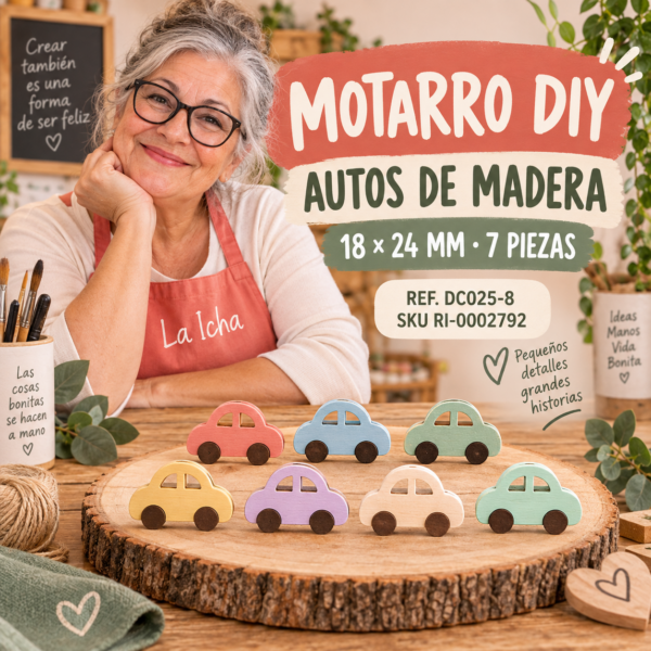 Set de autos de madera – 18 × 24 mm – 7 piezas