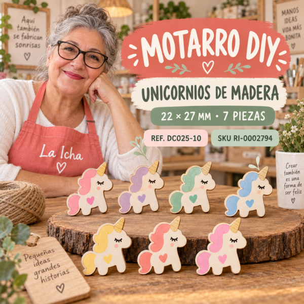 ri-0002794-dc025-10 Set de unicornios de madera – 22 × 27 mm – 7 piezas