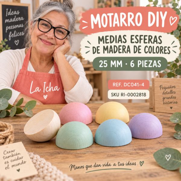 Set de medias esferas de madera de colores – 25 mm – 6 piezas