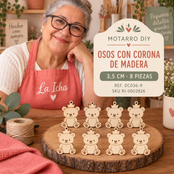 ri-0002826-dc036-9 Set de osos con corona de madera natural – 3,5 cm – 8 piezas