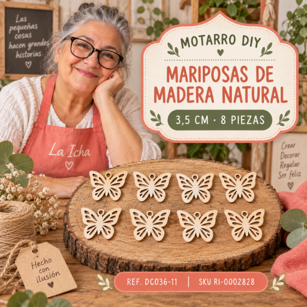 Set de mariposas de madera natural – 3,5 cm – 8 piezas