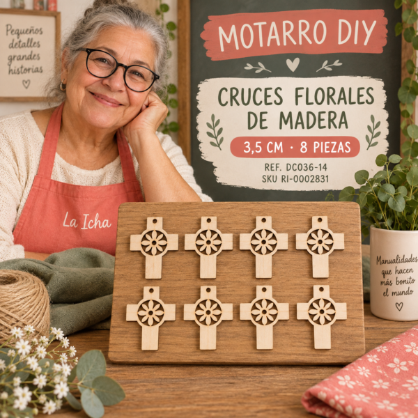 ri-0002831-dc036-14 Set de cruces florales de madera natural – 3,5 cm – 8 piezas
