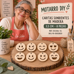 ri-0002833-dc036-16 Set de caritas sonrientes de madera natural – 3,5 cm – 8 piezas