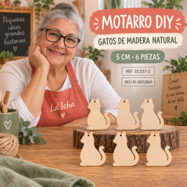 ri-0002841-dc037-2 Set de gatos de madera natural – 5 cm – 6 piezas
