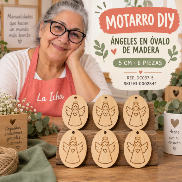 ri-0002844-dc037-5 Set de ángeles en óvalo de madera natural – 5 cm – 6 piezas