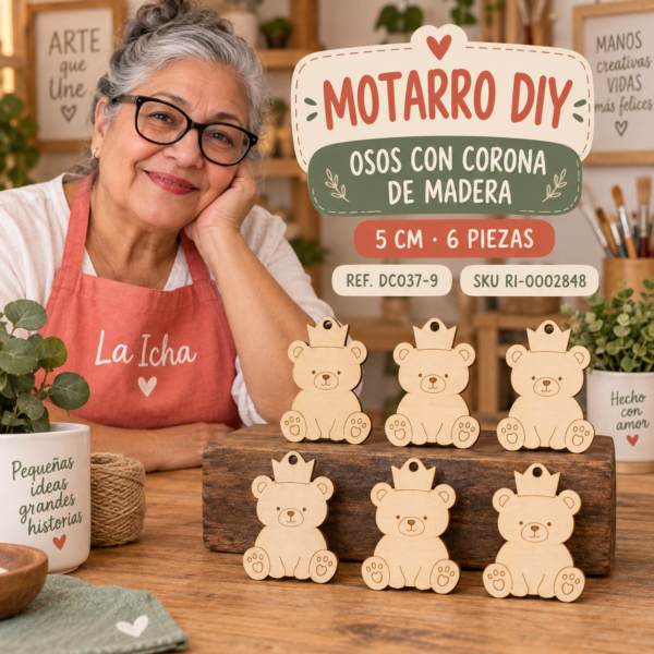 ri-0002848-dc037-9 Set de osos con corona de madera natural – 5 cm – 6 piezas