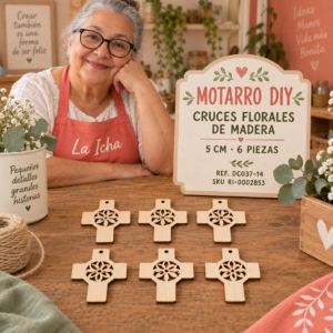 ri-0002853-dc037-14 Set de cruces florales de madera natural – 5 cm – 6 piezas