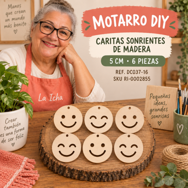 ri-0002855-dc037-16 Set de caritas sonrientes de madera natural – 5 cm – 6 piezas