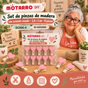 ri-0002866-dc006-6 Set de pinzas de madera con corazón rosado – 2,8 × 3 cm – 10 piezas