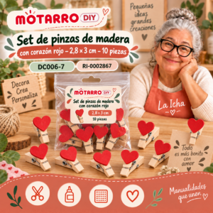 ri-0002867-dc006-7 Set de pinzas de madera con corazón rojo – 2,8 × 3 cm – 10 piezas