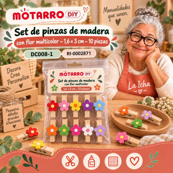 ri-0002871-dc008-1 Set de pinzas de madera con flor multicolor – 1,6 × 3 cm – 10 piezas
