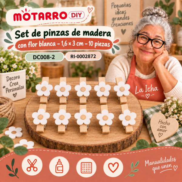 ri-0002872-dc008-2 Set de pinzas de madera con flor blanca – 1,6 × 3 cm – 10 piezas