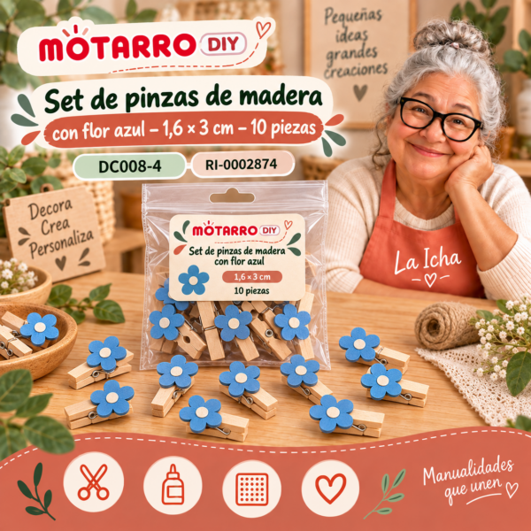 ri-0002874-dc008-4 Set de pinzas de madera con flor azul – 1,6 × 3 cm – 10 piezas