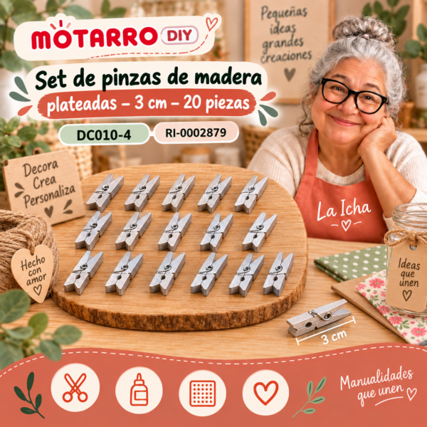 Set de pinzas de madera plateadas – 3 cm – 20 piezas