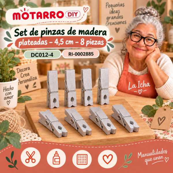 Set de pinzas de madera plateadas – 4,5 cm – 8 piezas