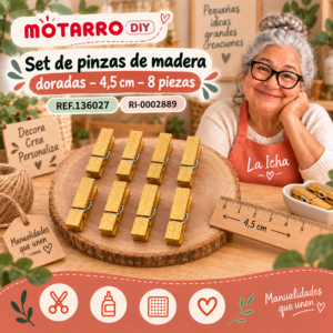 ri-0002889-ref136027 Set de pinzas de madera doradas – 4,5 cm – 8 piezas