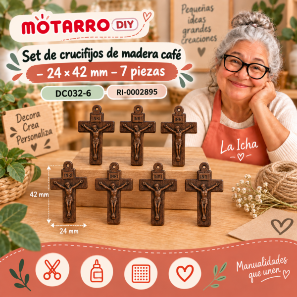 ri-0002895-dc032-6 Set de crucifijos de madera café – 24 × 42 mm – 7 piezas