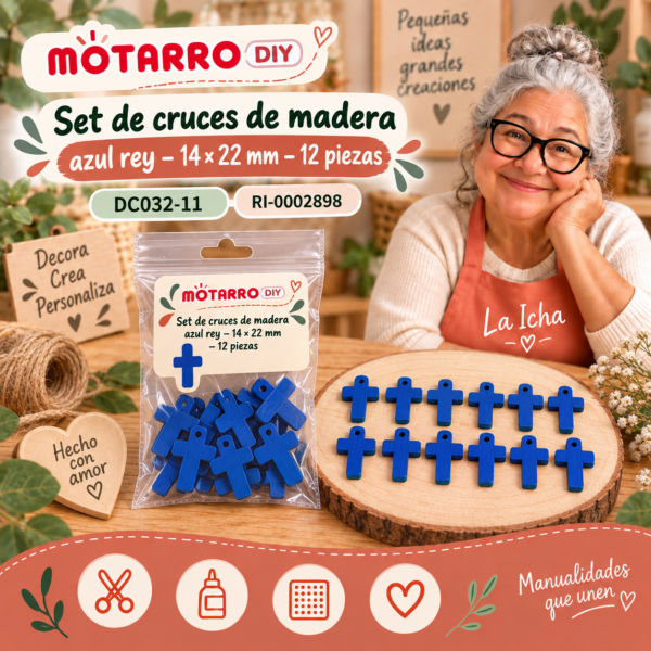 ri-0002898-dc032-11 Set de cruces de madera azul rey – 14 × 22 mm – 12 piezas