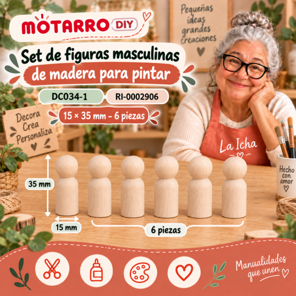 ri-0002906-dc034-1 Set de figuras masculinas de madera para pintar – 15 × 35 mm – 6 piezas