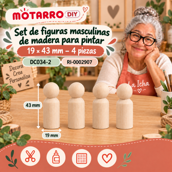 ri-0002907-dc034-2 Set de figuras masculinas de madera para pintar – 19 × 43 mm – 4 piezas