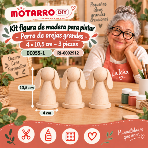 ri-0002912-dc055-1 Kit figura de madera para pintar – Perro de orejas grandes – 4 × 10,5 cm – 3 piezas